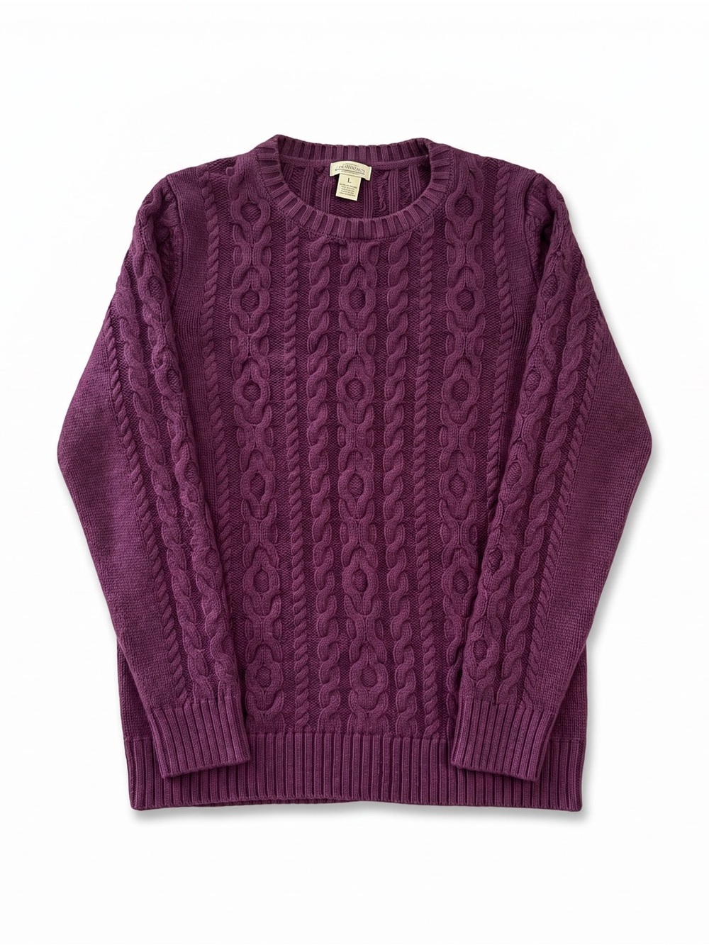 Women's L.L. Bean Vintage Cable Cotton Sweater in BlackBerry - Picture 2 of 5
